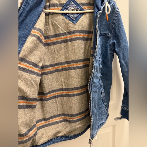 Superdry Men’s Hooded Worker Jacket Denim Blue Size Small - Picture 13 of 15